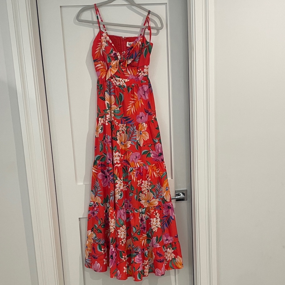 Eliza J Red Floral Maxi Dress with Spaghetti Straps